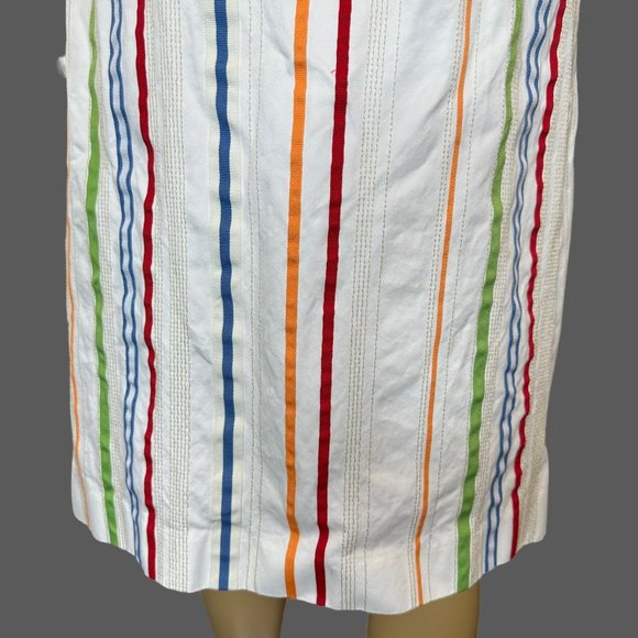 Liz Claiborne Straight Skirt Size 10 White Color Stripes Mid Rise 100% Cotton - Picture 8 of 13